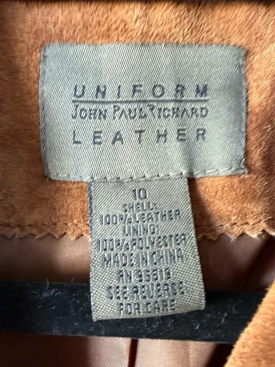 Vintage Caramel Brown Leather Blazer Jacket Size 10 Tailored Minimalist - Picture 2 of 10